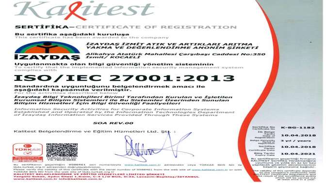İzaydaş, ISO 27001 sertifikasını almaya hak kazandı